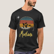 Montana with Vintage Sun and Flock of Birds. Black