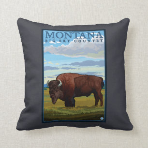 MontanaBison Vintage Travel Poster Cushion