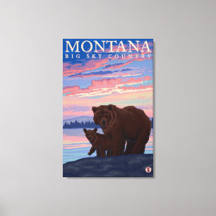 MontanaMomma Bear and Cub Vintage Travel Canvas Print