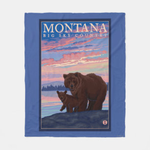 MontanaMomma Bear and Cub Vintage Travel Fleece Blanket