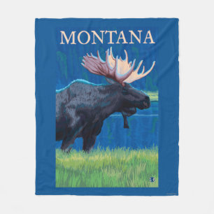 MontanaMoose Vintage Travel Poster Fleece Blanket