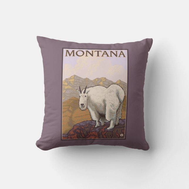 MontanaMountain Goat Vintage Travel Poster Cushion (Front)