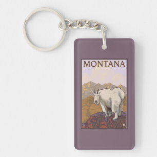 MontanaMountain Goat Vintage Travel Poster Key Ring