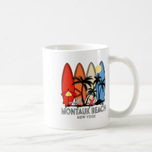 Montauk Beach New York Retro Surfboard Vintage Coffee Mug