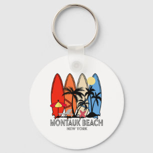 Montauk Beach New York Retro Surfboard Vintage  Key Ring