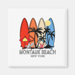 Montauk Beach New York Retro Surfboard Vintage Magnet
