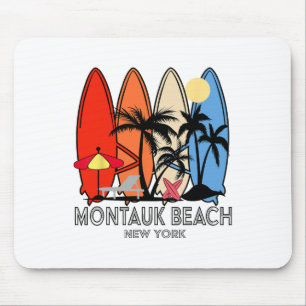 Montauk Beach New York Retro Surfboard Vintage Mouse Pad
