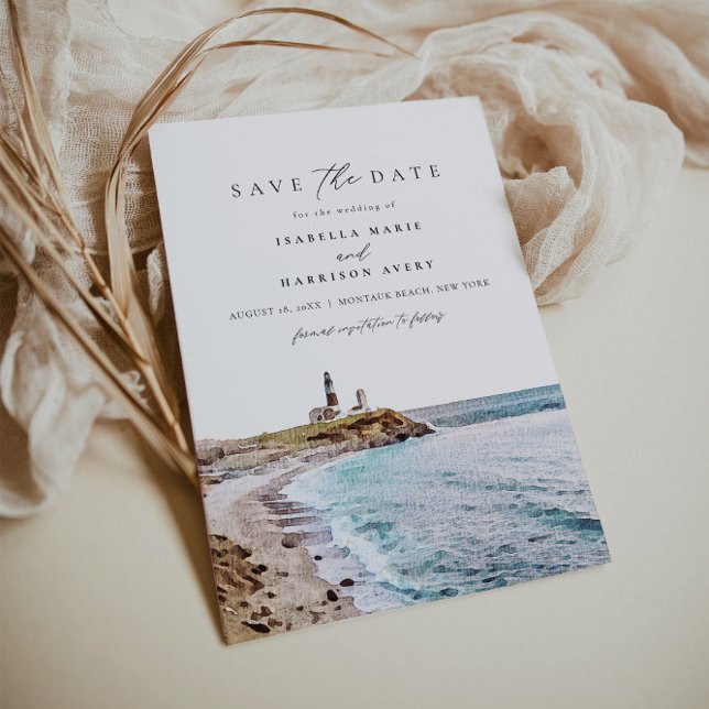 MONTAUK BEACH New York Skyline Save the Date Invitation (Creator Uploaded)