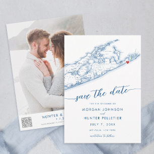 Montauk Long Island Map Minimal Modern Navy Blue  Save The Date
