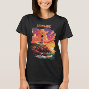 Montauk New York Lighthouse Retro Travel T-Shirt