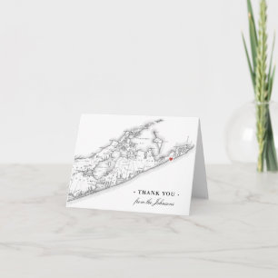 Montauk NY Map Wedding Personalised Thank You Card