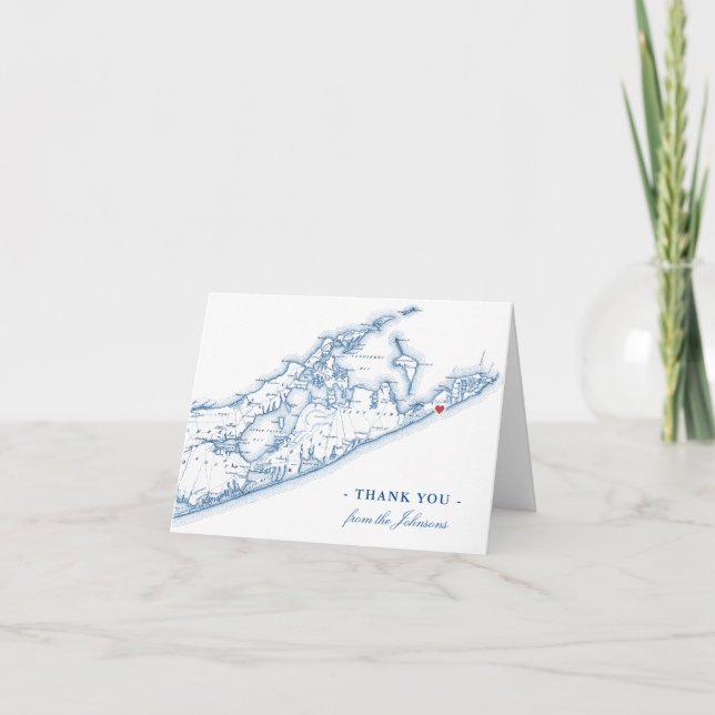 Montauk NY Map Wedding Personalised Thank You Card (Front)