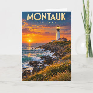 Montauk Point Lighthouse Sunset New York Card