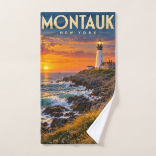 Montauk Point Lighthouse Sunset New York Hand Towel