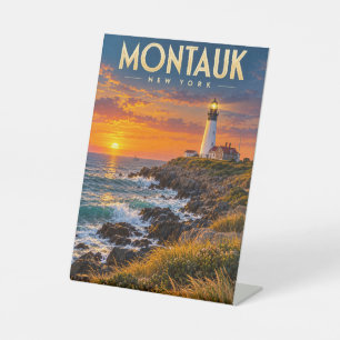 Montauk Point Lighthouse Sunset New York  Pedestal Sign
