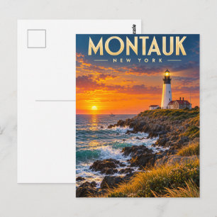 Montauk Point Lighthouse Sunset New York Postcard