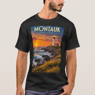 Montauk Point Lighthouse Sunset New York  T-Shirt