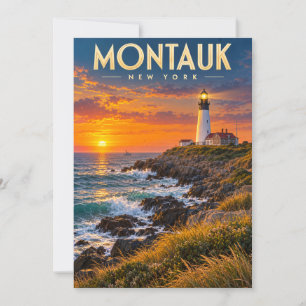 Montauk Point Lighthouse Sunset New York  Thank You Card