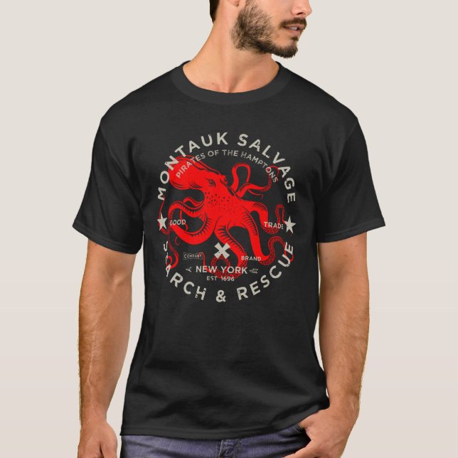 Montauk Salvage Co. Red Octopus T-Shirt (Front)