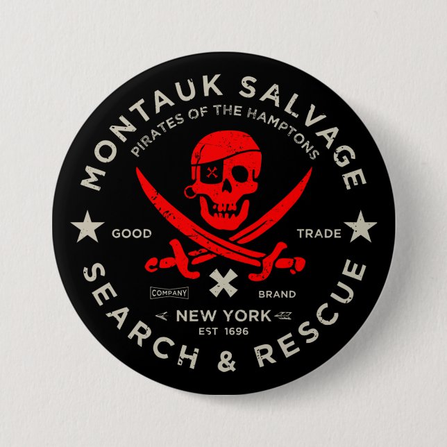 Montauk Salvage Co. Red Pirate Button (Front)