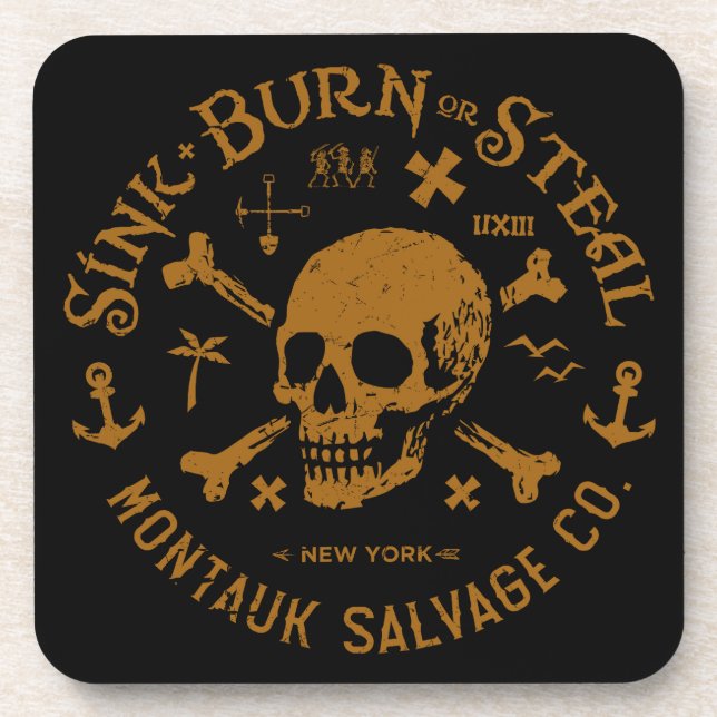 Montauk Salvage Co / Sink, Burn Or Steal Pillow Coaster (Front)