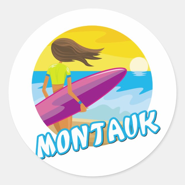 Montauk Surfing Classic Round Sticker (Front)