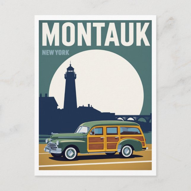 Montauk Woody Lighthouse Retro Postcard (Front)