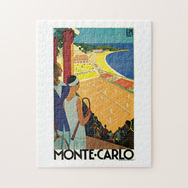 Monte Carlo Monaco Tennis Vintage Travel Jigsaw Puzzle (Vertical)