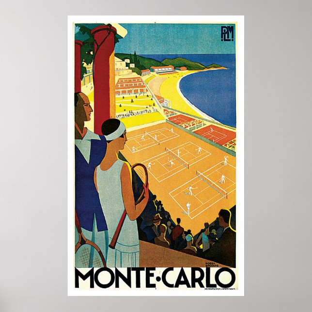Monte Carlo Monaco Tennis Vintage Travel Poster (Front)