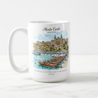 Monte Carlo Monaco Watercolor Yacht Harbour Coffee Mug