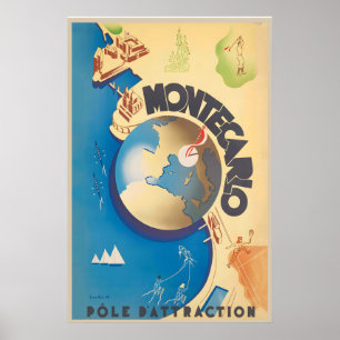 Monte Carlo Pole of Attraction Vintage Travel Poster