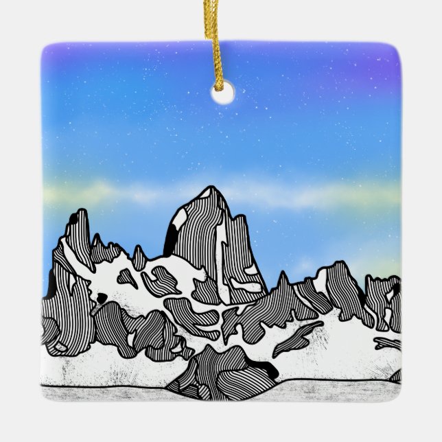 Monte Fitz Roy Mountain Landscape Ceramic Tree Decoration (Front)