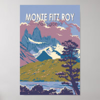 Monte Fitz Roy Patagonia Travel Art Vintage