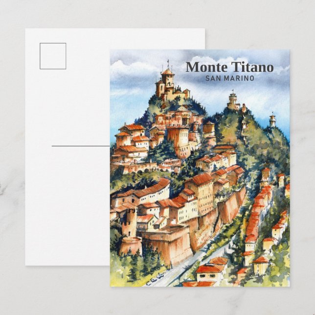 Monte Titano San Marino Watercolor Painting Travel Postcard (Front/Back)