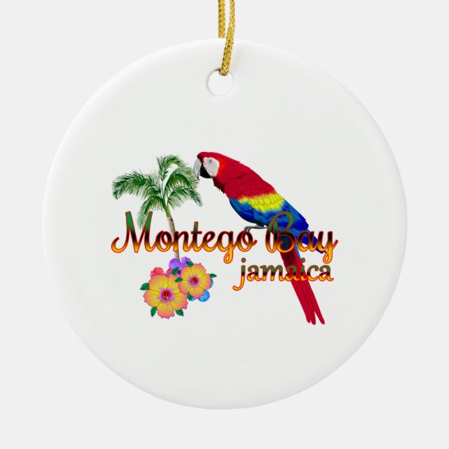 Montego Bay Jamaica Tropical Parrot Ceramic Tree Decoration (Front)