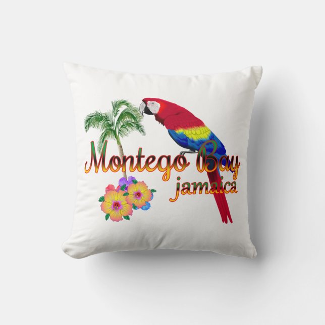 Montego Bay Jamaica Tropical Parrot Cushion (Front)