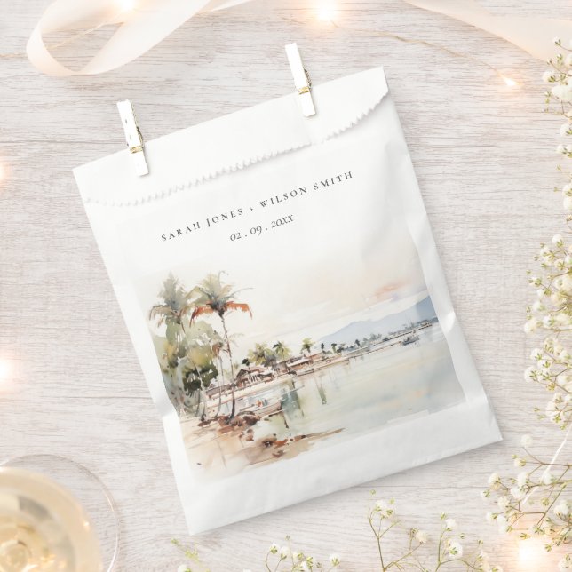 Montego Bay Jamaica Watercolor Landscape Wedding Favour Bags (Clipped)