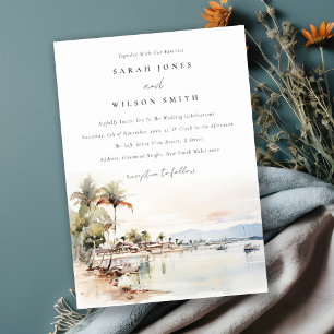 Montego Bay Jamaica Watercolor Landscape Wedding Invitation