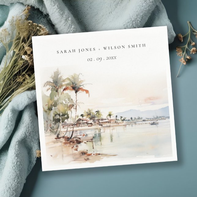 Montego Bay Jamaica Watercolor Landscape Wedding Napkin (Creator Uploaded)
