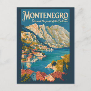 Montenegro Balkans Illustration Travel Art Vintage Postcard