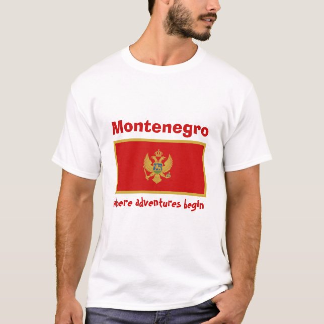 Montenegro Flag + Map + Text T-Shirt (Front)