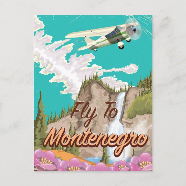 Montenegro vintage flight travel poster postcard (Front)
