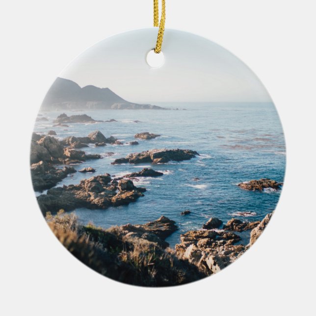 Monterey Bay California Coastal Landscape Scenic Ceramic Tree Decoration (Front)