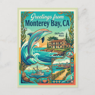 Monterey Bay California Dolphin Vintage Style Postcard