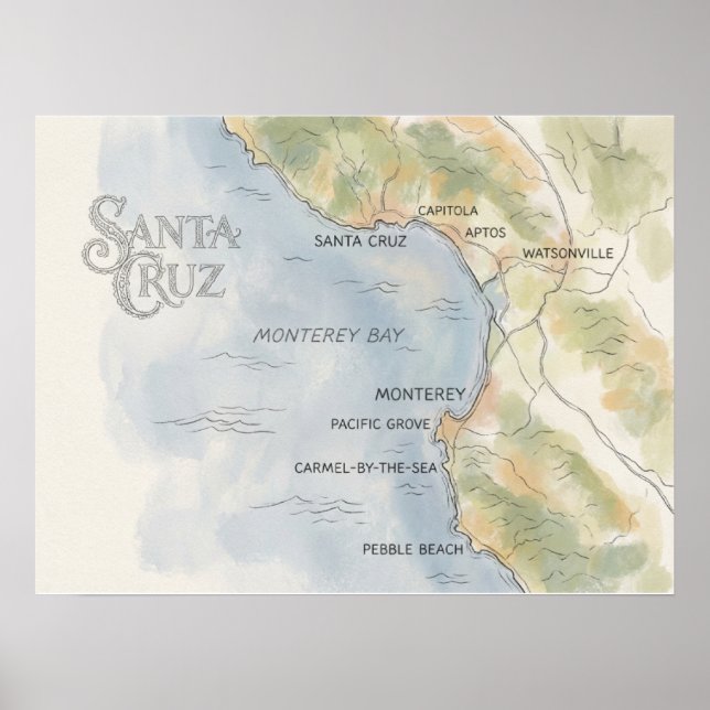 Monterey Bay California Regional Map  Poster (Front)