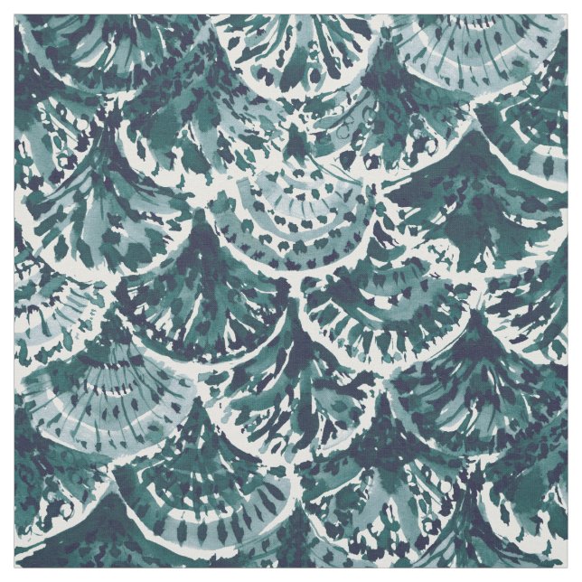 MONTEREY BAY MERMAID Indigo Scallop Coastal Fabric (Swatch)