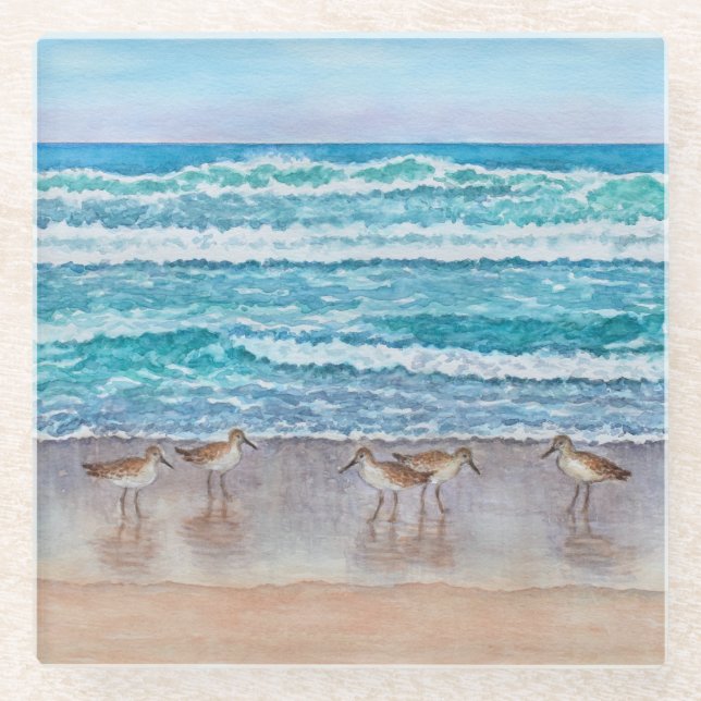 Monterey Bay Sandpipers Glass Coaster (Front)
