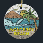 Monterey Beach California Vintage Ceramic Tree Decoration<br><div class="desc">Monterey Beach hand drawn illustration with mountains and ocean waves in the background. Perfect for anyone who loves to visit Monterey Beach.</div>