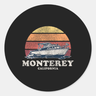 Monterey Ca Vintage Boating 70s Retro Boat Design Classic Round Sticker