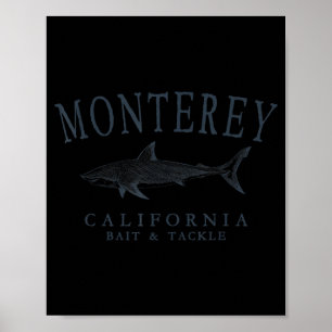 Monterey california shark retro slate art fishing  poster